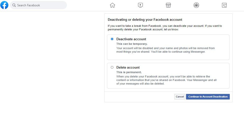 حذف حساب فيسبوك بشكل دائم